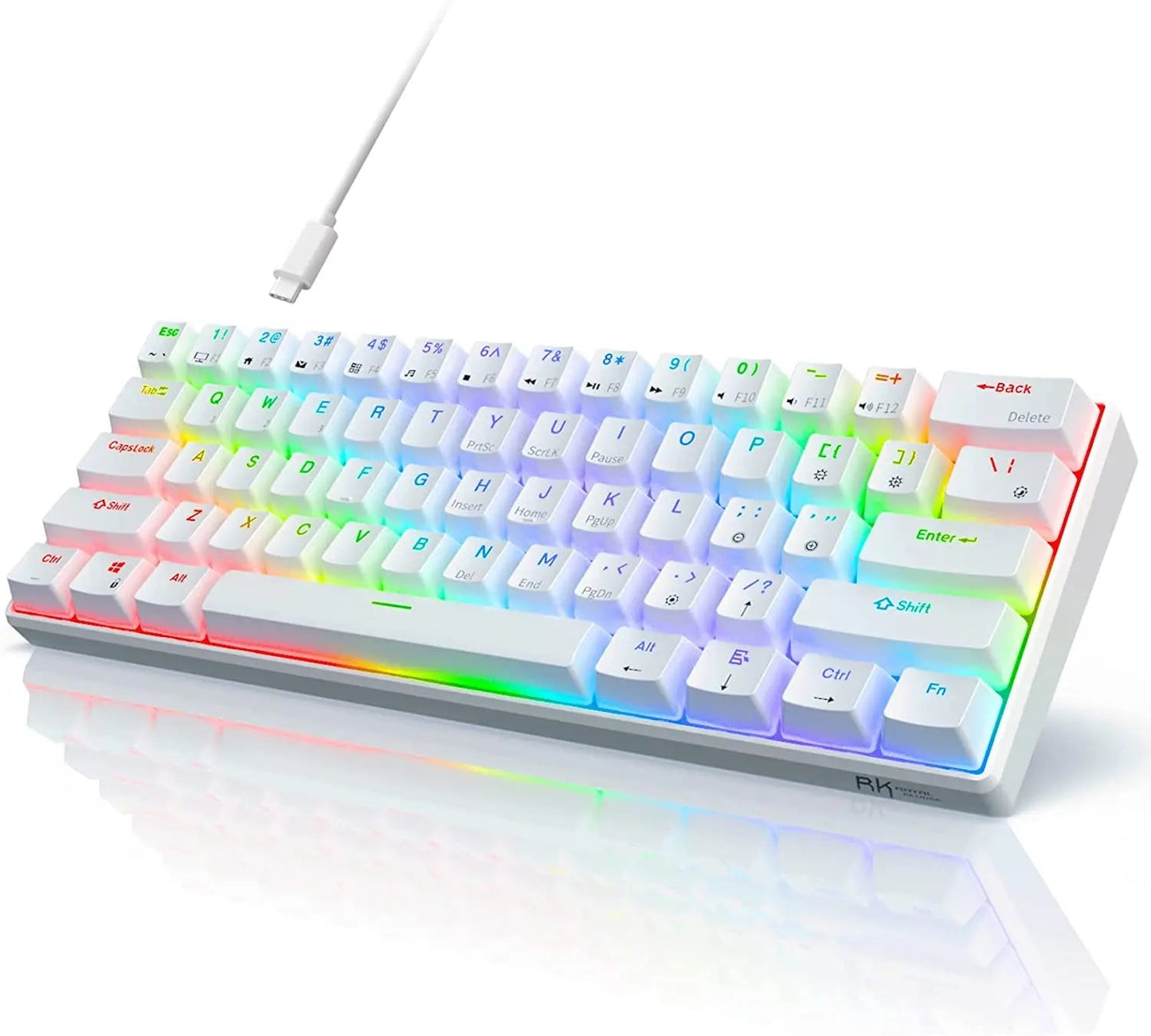 RK ROYAL KLUDGE RK61 Wired 60% Mechanical Gaming Keyboard RGB Backlit Ultra-Compact Hot Swappable Red Switch Black Hot-Swappable Blue Switch White