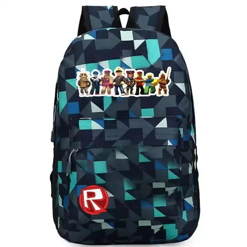 Roblox School Bag Backpack Blue Checker-3