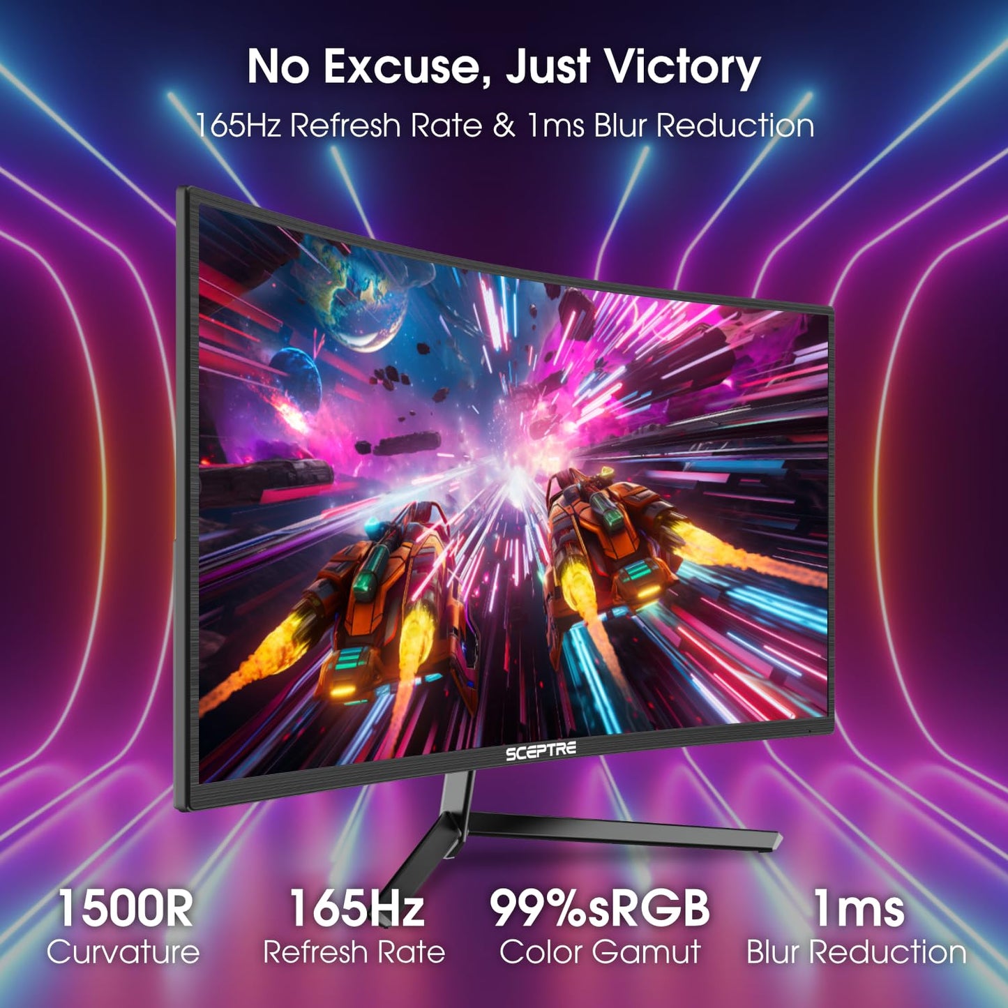 Sceptre Curved 24 - inch Gaming Monitor 1080p R1500 98% sRGB HDMI x2 VGA Build - in Speakers, VESA Wall Mount Machine Black (C248W - 1920RN Series) - Gapo Goods -