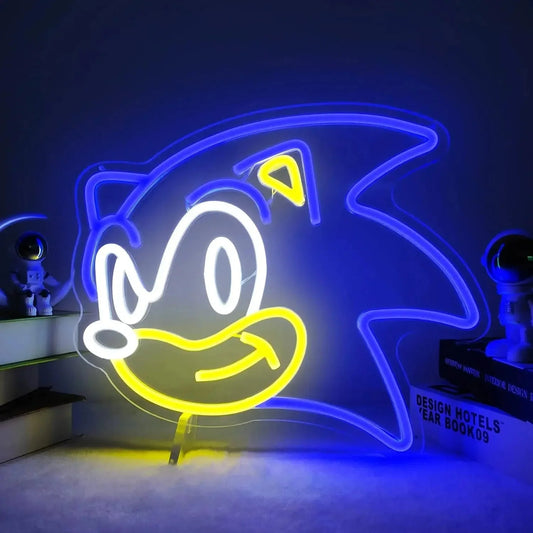 Sonic Neon Sign - Bright Blue LED Neon Light for Retro Gaming Decor Blue Home Decor