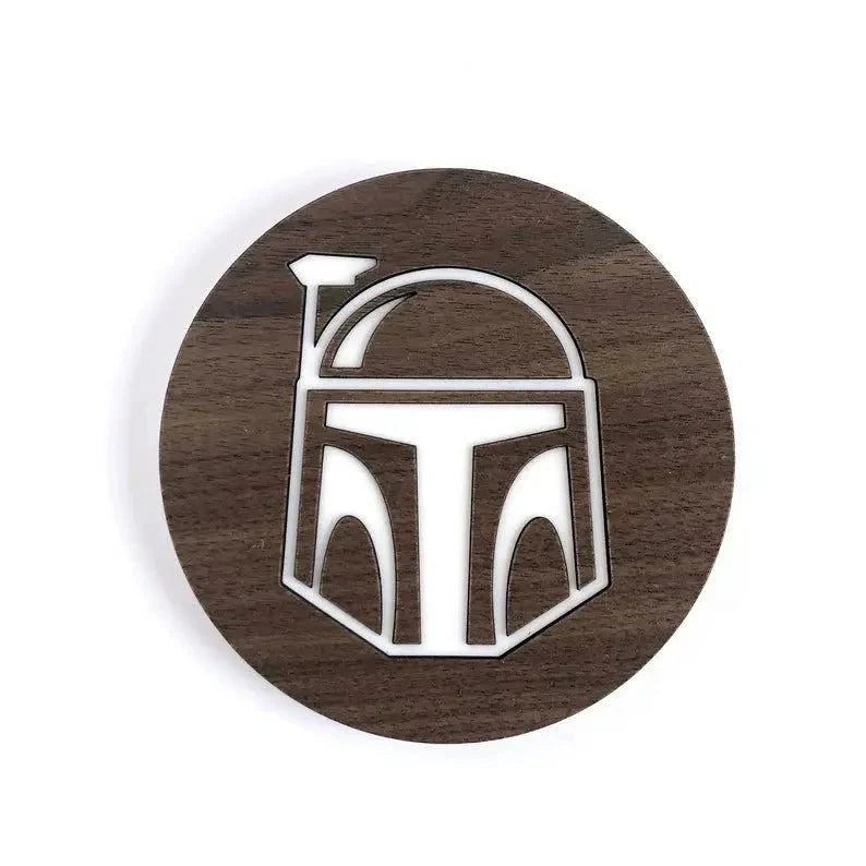 Star Wars Coasters – Walnut & Acrylic Laser Cut Movie Symbol Set for Fans Collectible