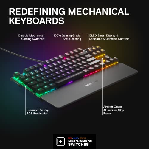 SteelSeries Apex 7 TKL Compact Mechanical Gaming Keyboard – OLED Smart Display – USB Passthrough and Media Controls – Linear and Quiet – RGB Backlit (Red Switch) - Gapo Goods -