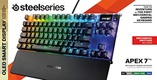 SteelSeries Apex 7 TKL Compact Mechanical Gaming Keyboard – OLED Smart Display – USB Passthrough and Media Controls – Linear and Quiet – RGB Backlit (Red Switch) - Gapo Goods -