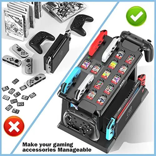 Nintendo Switch Games Organizer with Charging Dock for Joy-Cons & Accessories
