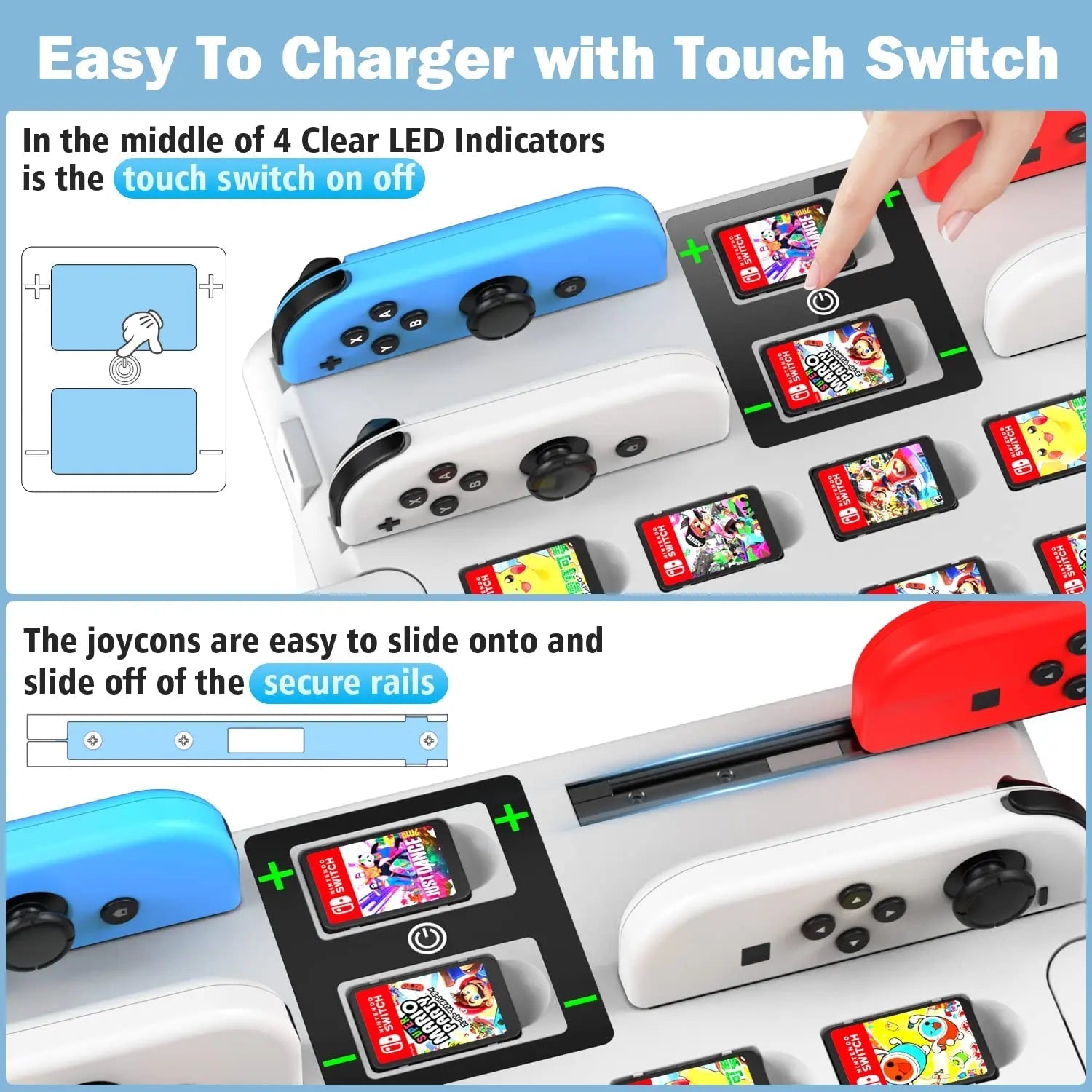 Nintendo Switch Games Organizer with Charging Dock for Joy-Cons & Accessories