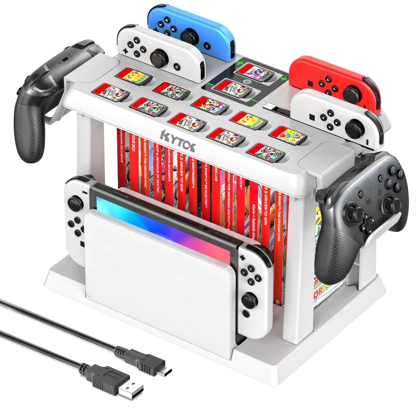 Switch Games Organizer Station with Controller Charger, Charging Dock for Nintendo Switch & OLED Joycons, Kytok Switch Storage and Organizer for Games, TV Dock, Pro Controller, Accessories Kit - Gapo Goods -
