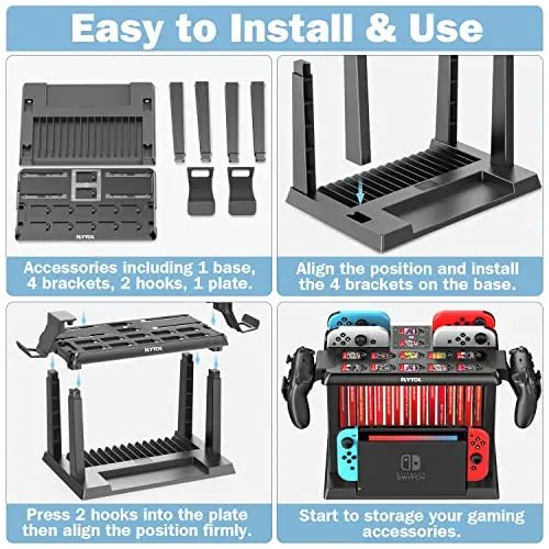 Switch Games Organizer Station with Controller Charger, Charging Dock for Nintendo Switch & OLED Joycons, Kytok Switch Storage and Organizer for Games, TV Dock, Pro Controller, Accessories Kit - Gapo Goods -