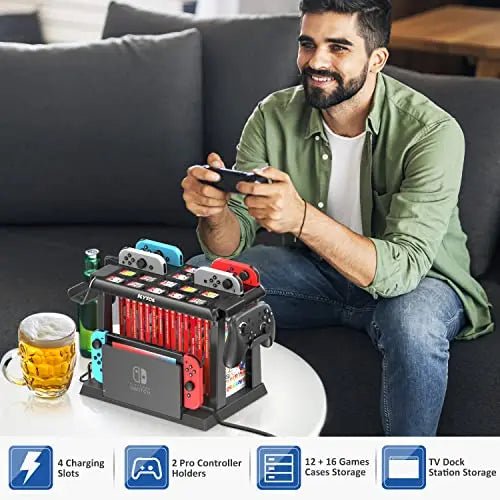 Nintendo Switch Games Organizer with Charging Dock for Joy-Cons & Accessories