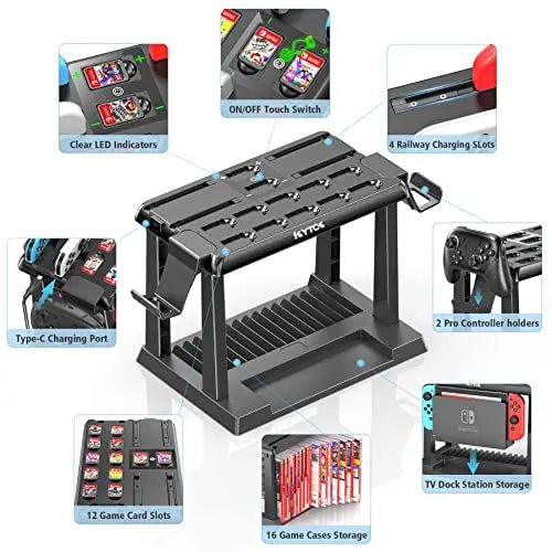 Switch Games Organizer Station with Controller Charger, Charging Dock for Nintendo Switch & OLED Joycons, Kytok Switch Storage and Organizer for Games, TV Dock, Pro Controller, Accessories Kit - Gapo Goods -