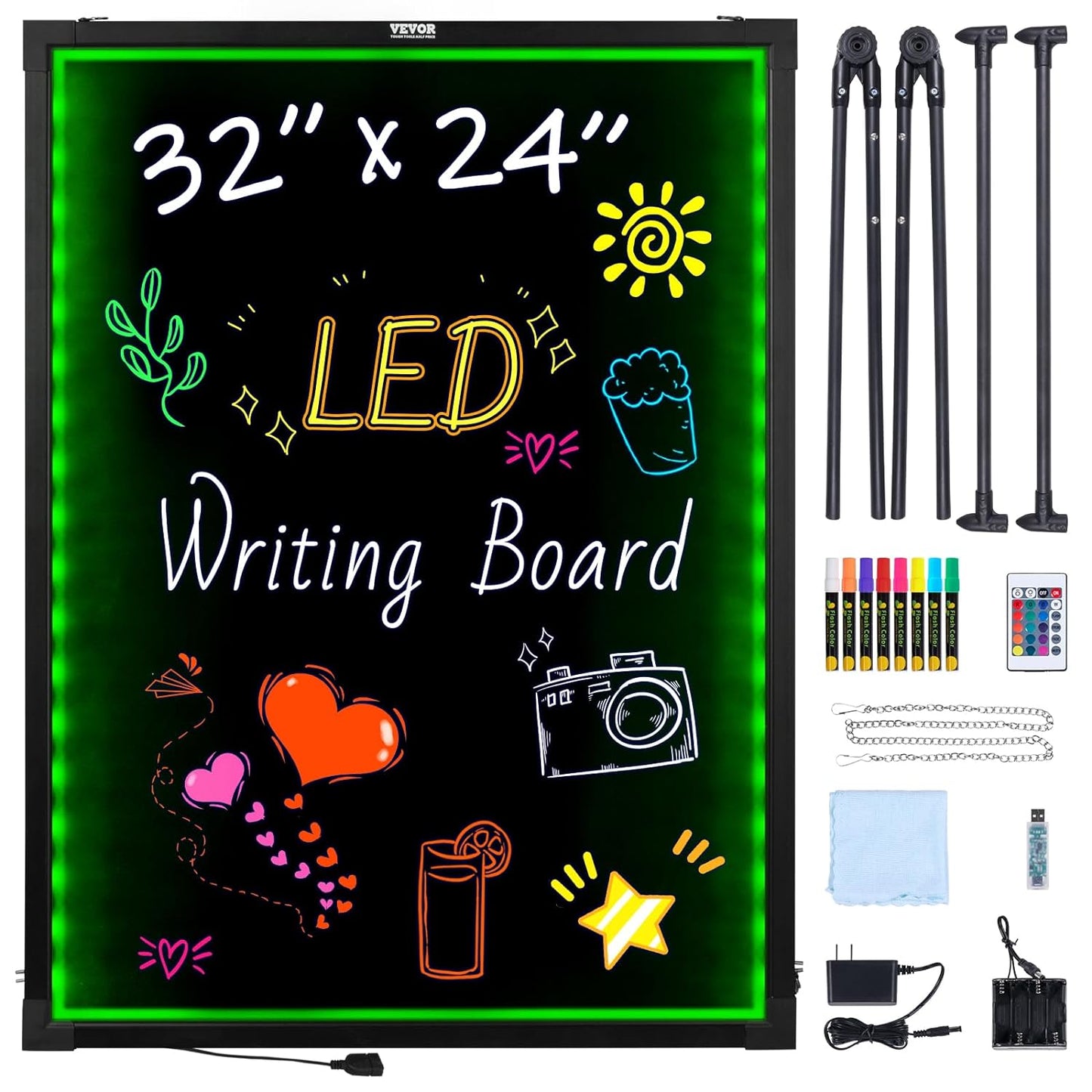 LED Message Board - Lighted Chalkboard With Remote Control Display & Fluorescent Markers Home Decor