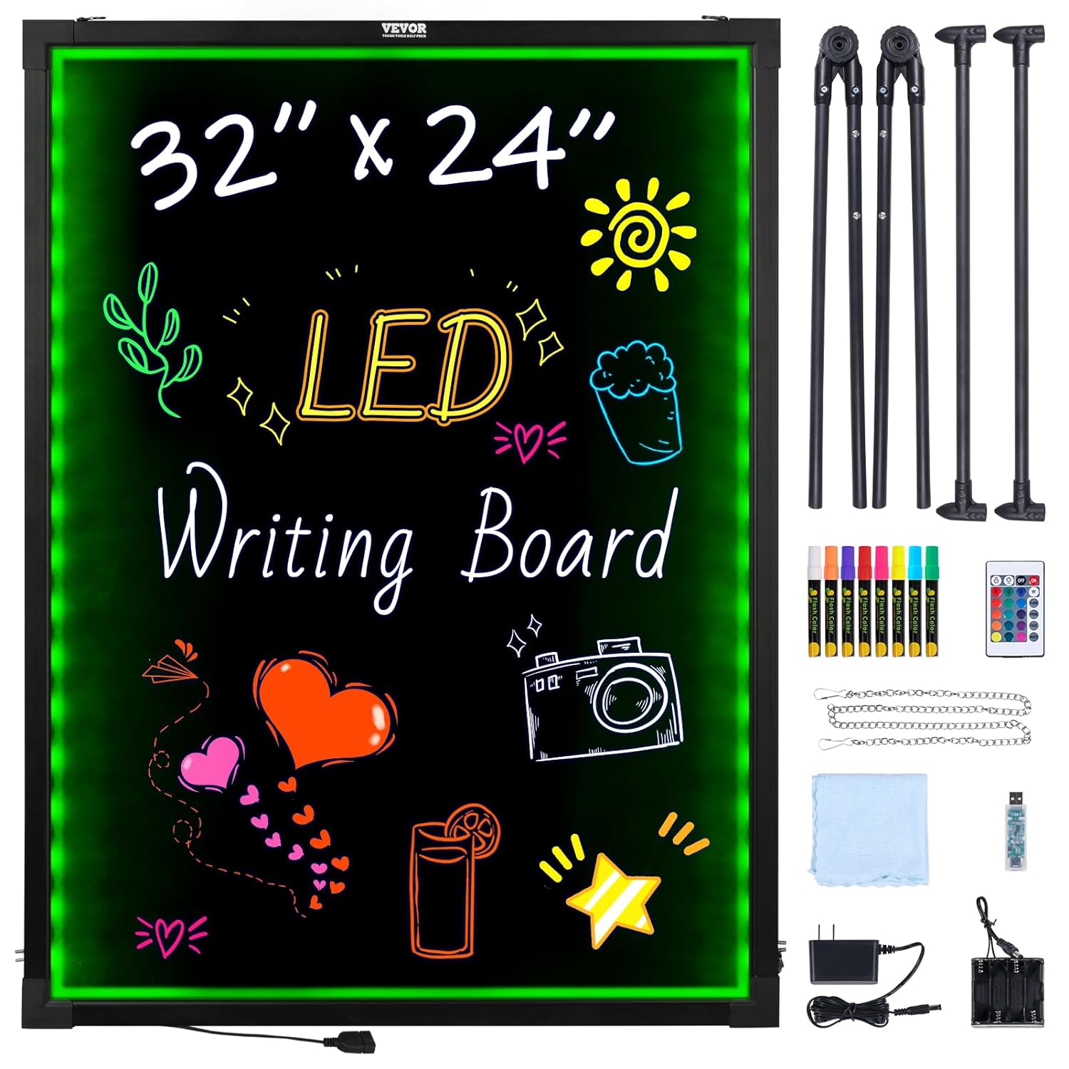 LED Message Board - Lighted Chalkboard With Remote Control Display & Fluorescent Markers Home Decor
