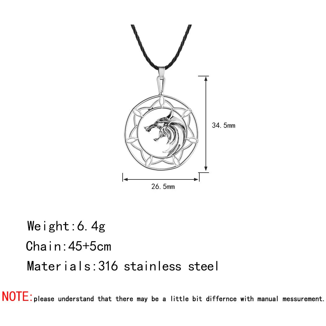 Witcher Medallion Necklace – Silver Wolf Head Pendant | Cosplay & Gaming Accessory Jewelry