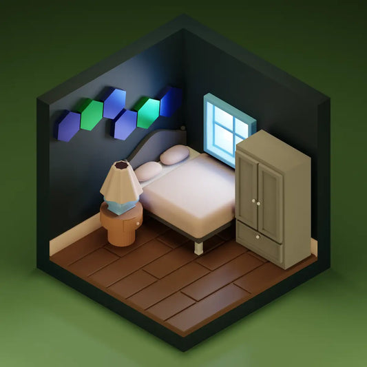 A room with a bed and a night stand