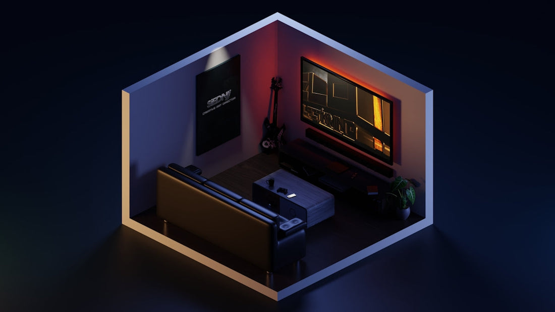 a room with a television and a desk in it