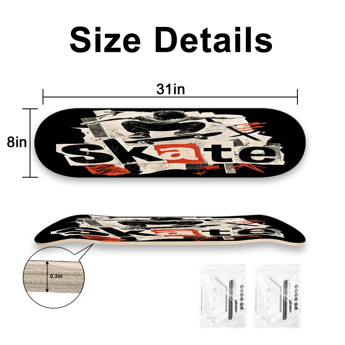 Maple Wood Skateboard Wall Art - Made in USA
