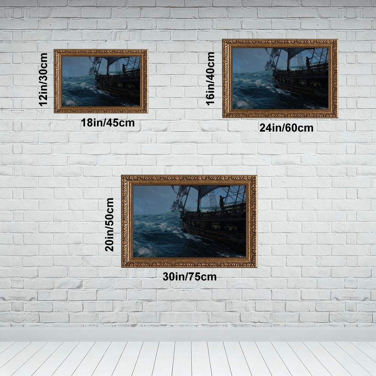 Black Flag Vintage Gold Framed Canvas Wall Art - Made in USA