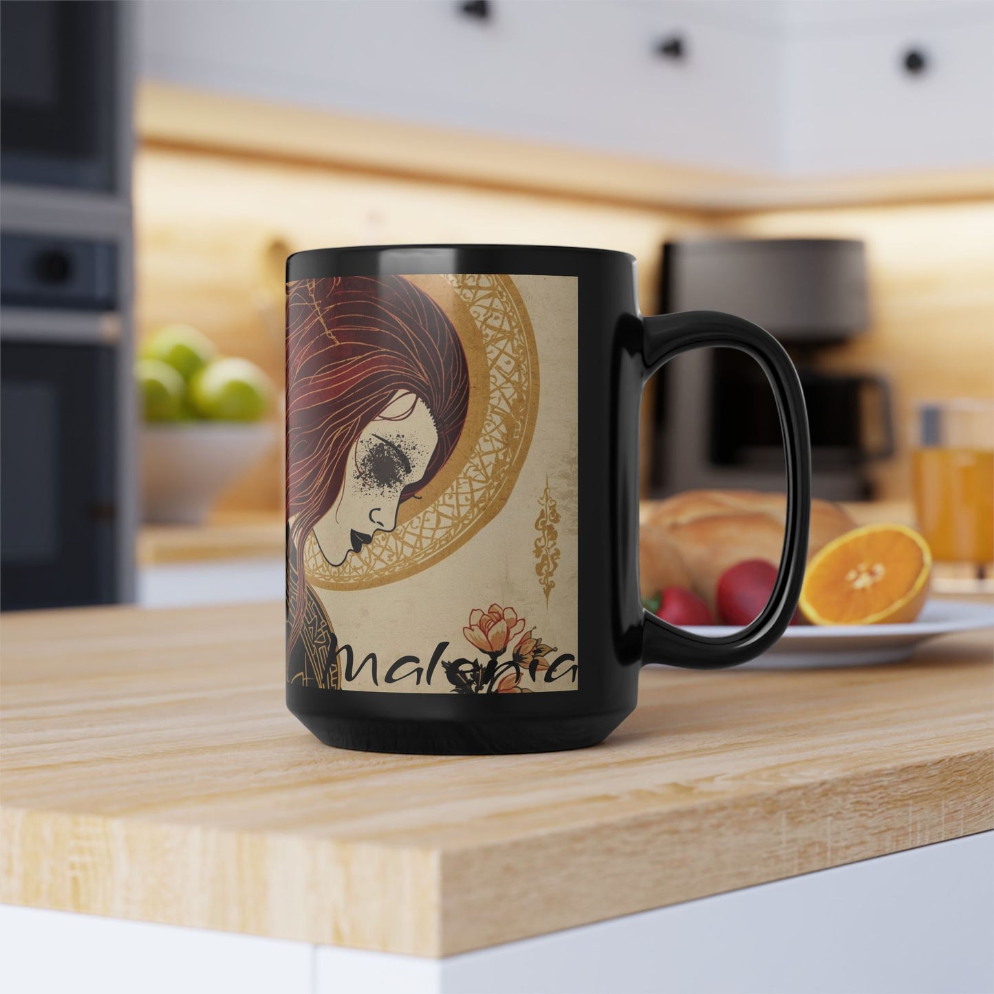 Elden Ring–Inspired Dark Fantasy Malenia Coffee Mug — 15oz Black Mug