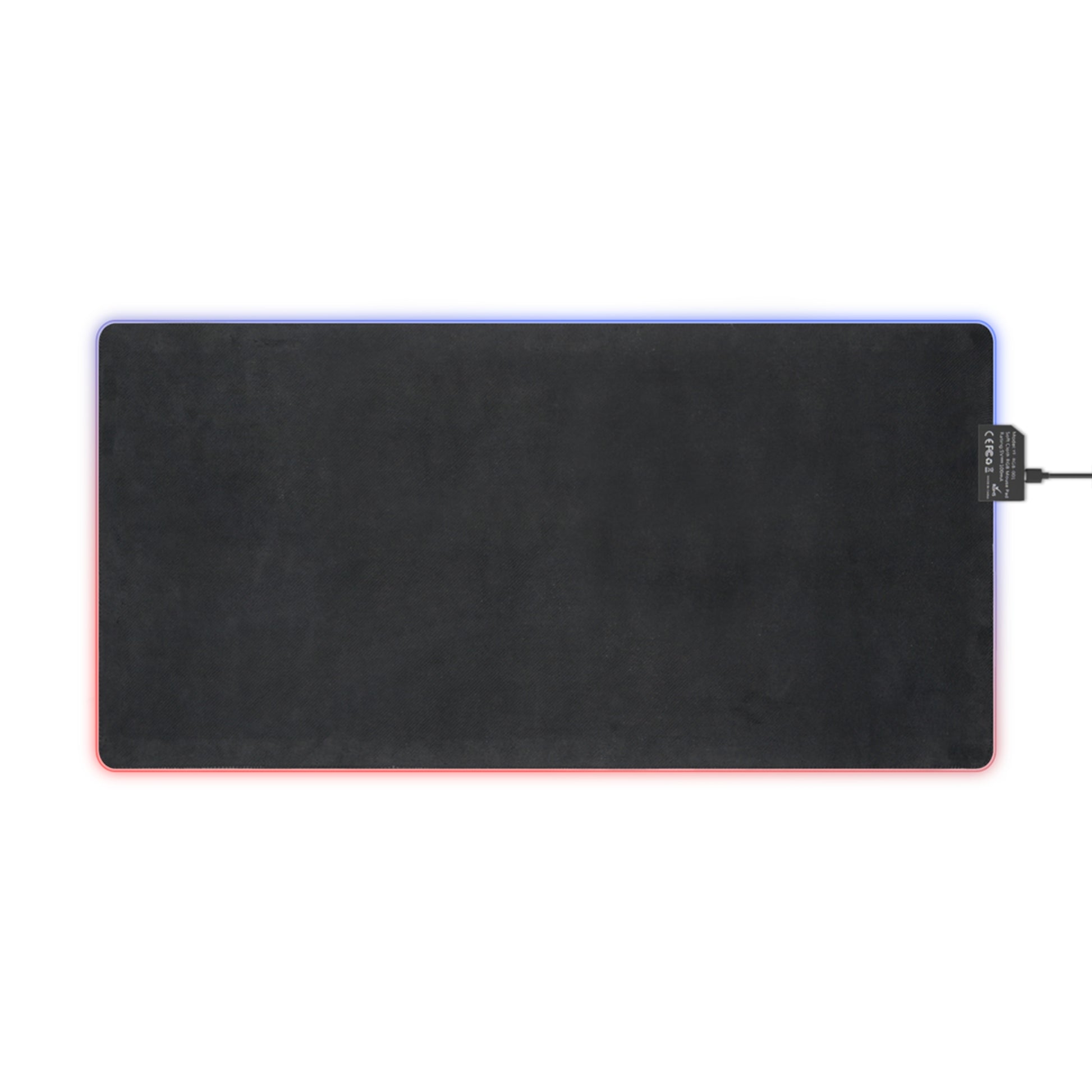 Black LED light-up mouse pad with USB cable on a white background