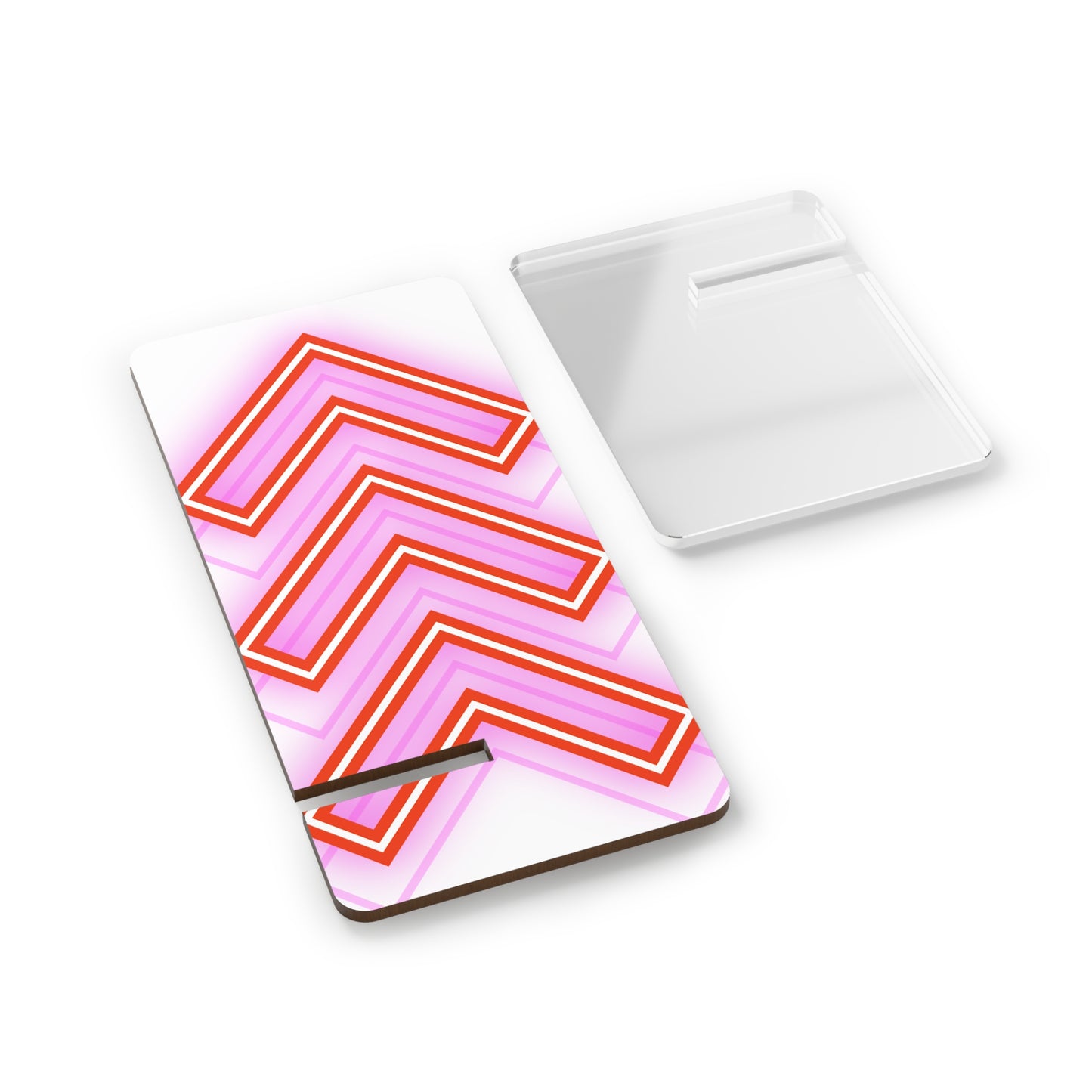 Pink Retro Chevron Gaming Phone Stand — Hands-Free Mobile Display for Desk & Bedside