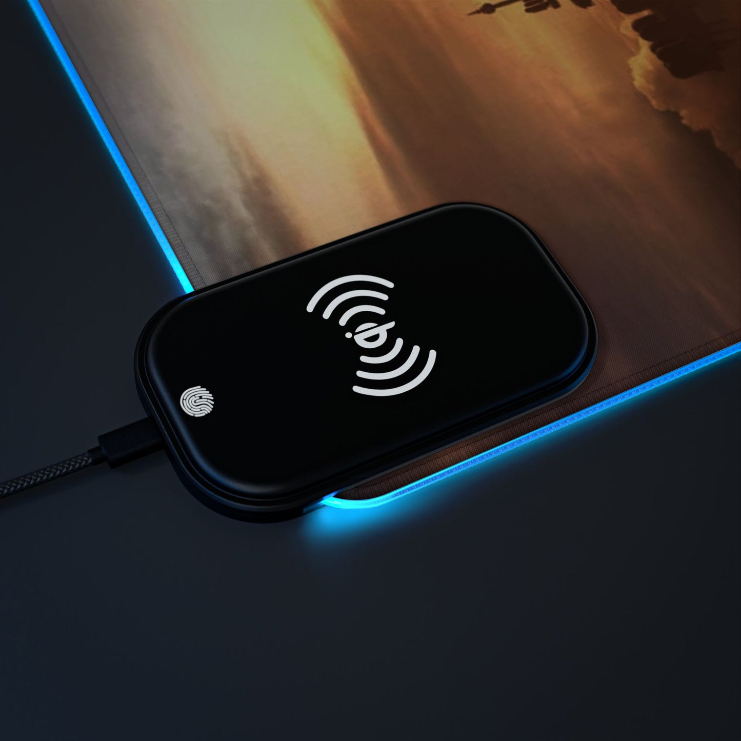 LED Gaming Mouse Pad with Wireless Charger — Sci‑Fi Battlefront Desk Mat