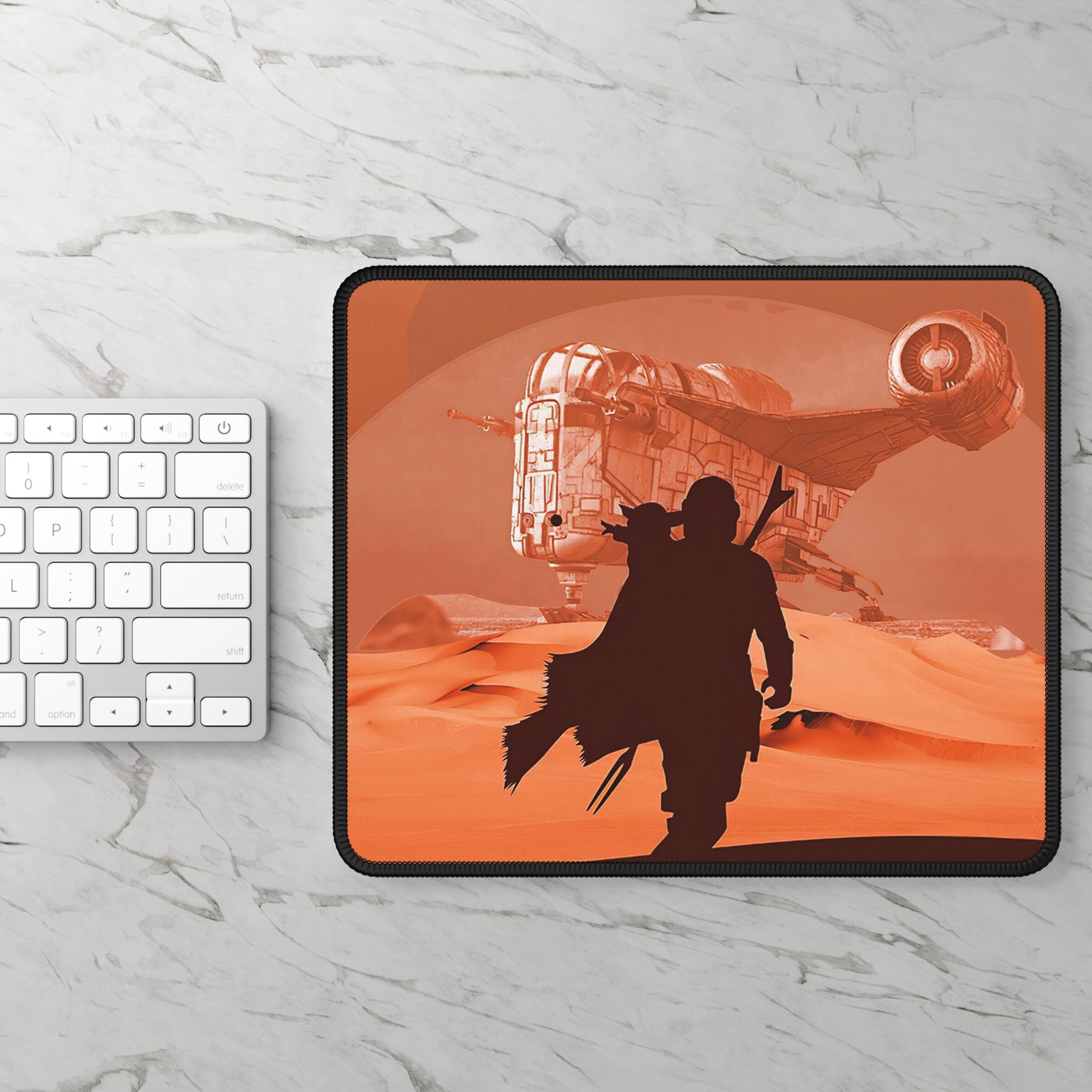 Desert Bounty Hunter Gaming Mouse Pad – Sci‑Fi Sandscape Desk Mat