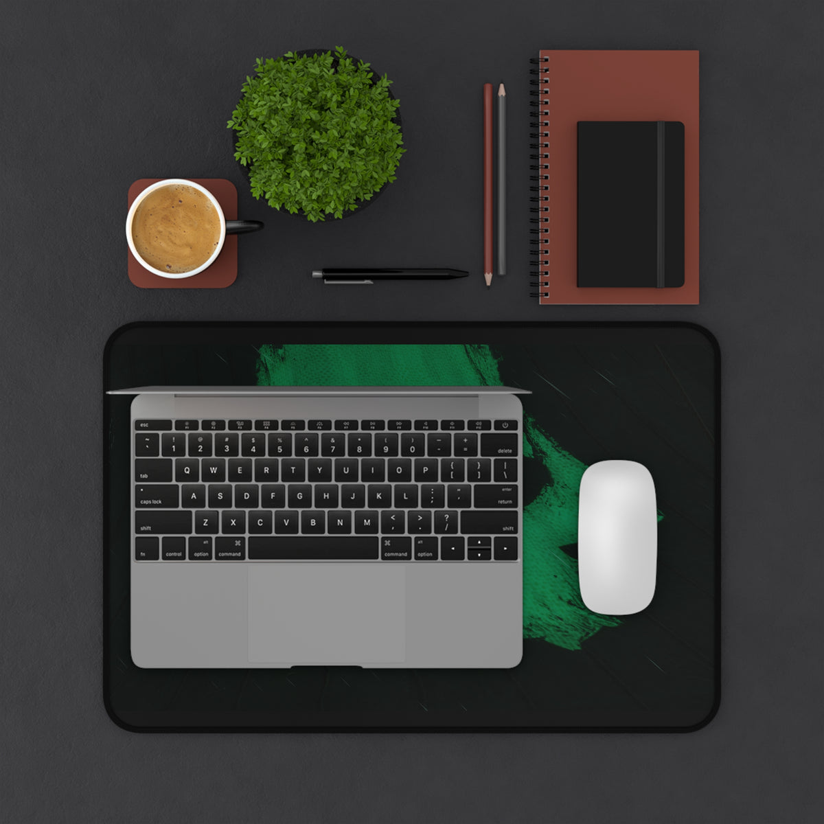 Green Brushstroke Skull Desk Mat — Pirate Gaming Mousepad