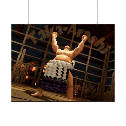 Taka-Arashi Sumo Wrestler Poster — Matte Horizontal Japanese Sumo Arena Print
