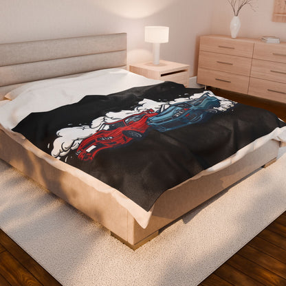 JDM Drift Cars Velveteen Plush Blanket — Japanese Street Racing Throw