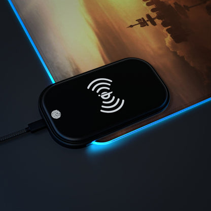 LED Gaming Mouse Pad with Wireless Charger — Sci‑Fi Battlefront Desk Mat