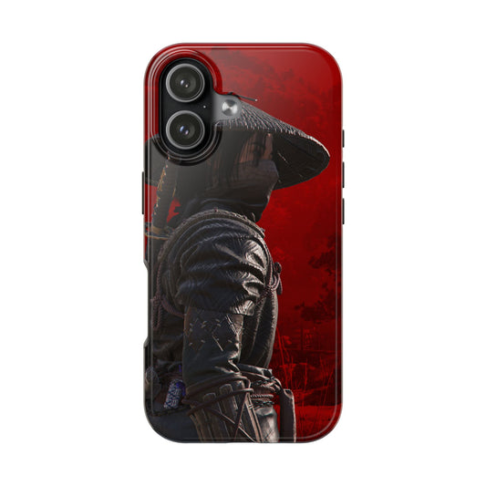 Dark Samurai Warrior Phone Case | Red Background, Armor Illustration
