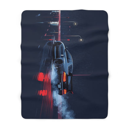 Car Drift Sherpa Blanket — Retro Night Racing Design