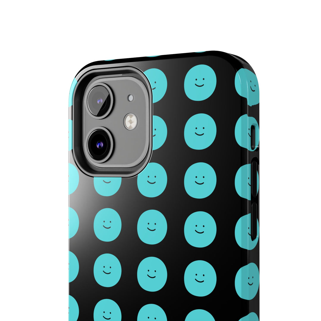 Blue Smiley Face Tough Phone Case - Durable Phone Protector, Strong Mobile Cover, Protective Smartphone Shell, Cute Emoji Design, Impact