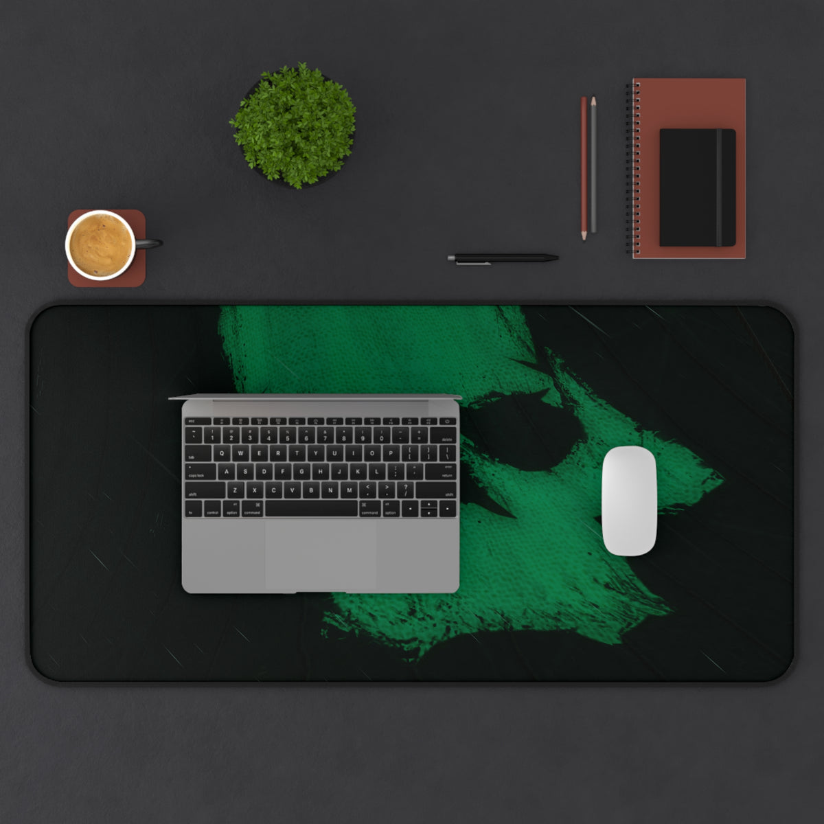 Green Brushstroke Skull Desk Mat — Pirate Gaming Mousepad