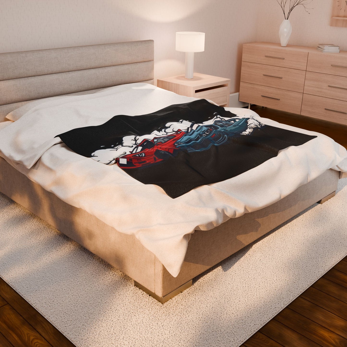 JDM Drift Cars Velveteen Plush Blanket — Japanese Street Racing Throw