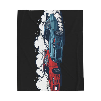 JDM Drift Cars Velveteen Plush Blanket — Japanese Street Racing Throw