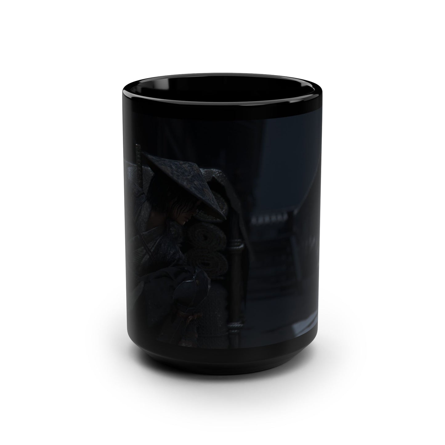 Taza Negra Naoe Shadow Assassin — Taza de Café de Arte Oscuro Ninja de 15 oz