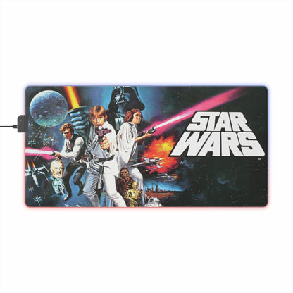 Star Wars-themed mouse pad with characters and the iconic logo on a white background