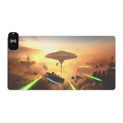 LED Gaming Mouse Pad with Wireless Charger — Sci‑Fi Battlefront Desk Mat