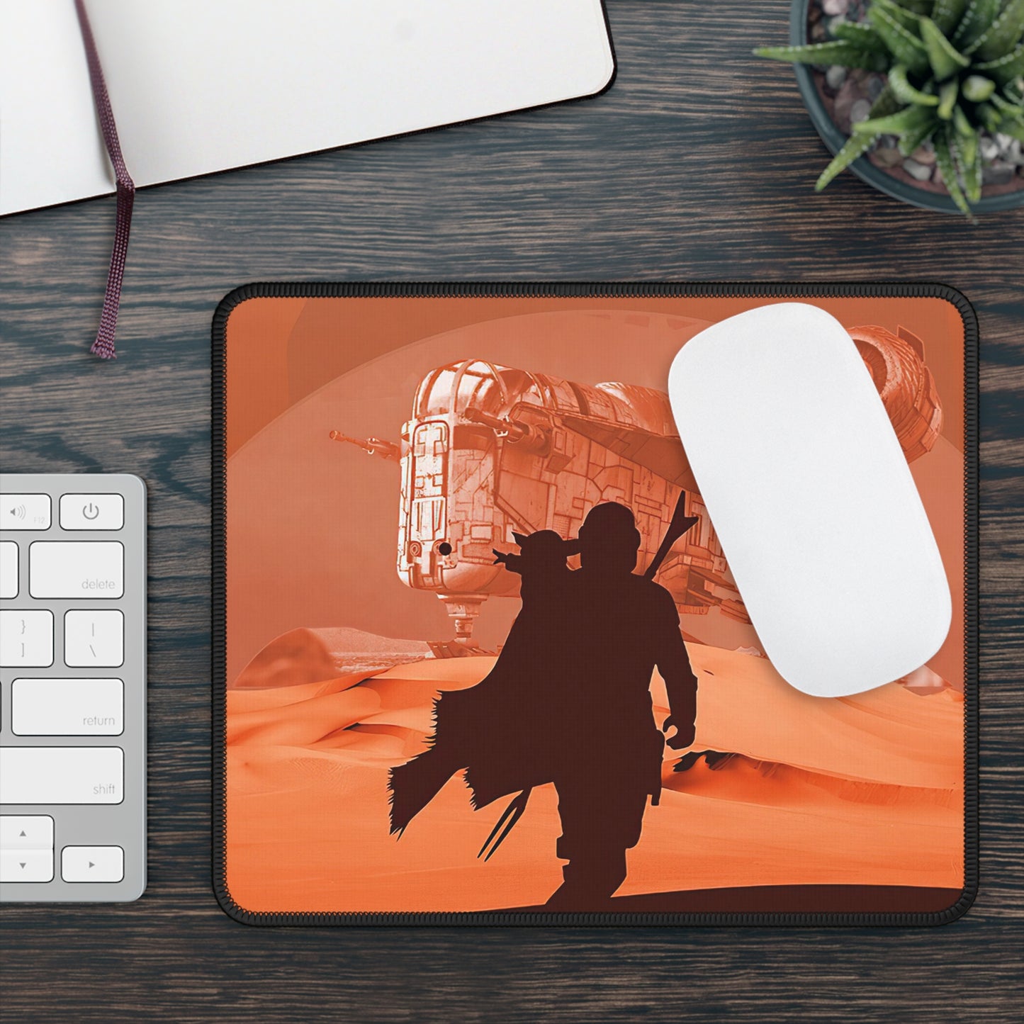 Desert Bounty Hunter Gaming Mouse Pad – Sci‑Fi Sandscape Desk Mat