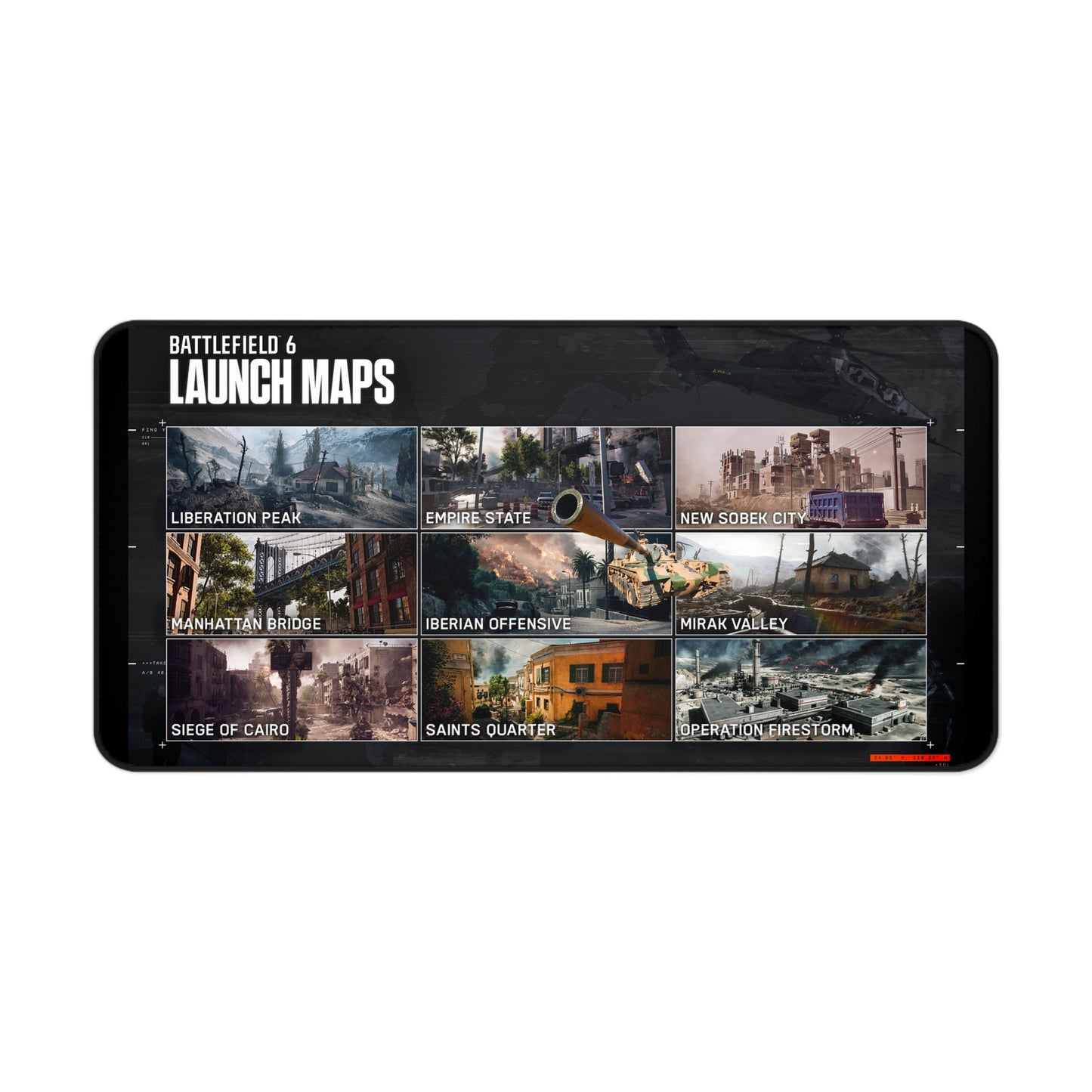 Battlefield 6 Inspired Desk Mat - Gaming Mouse Pad with Launch Maps Design