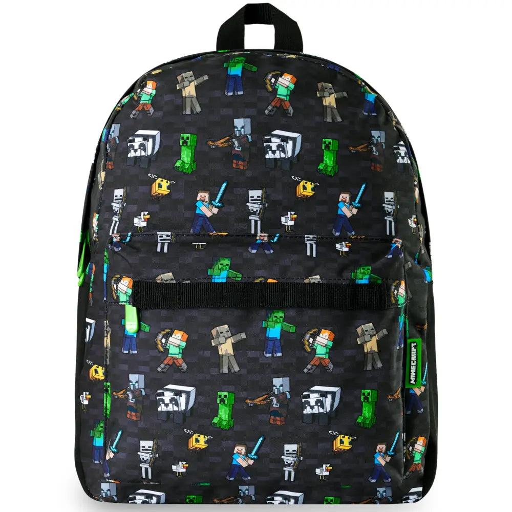 Minecraft Backpack for Boys Kids Teens Adjustable Straps Front Pocket Daypack Backpacks for Sports Gym School Gamer Gifts (Black)