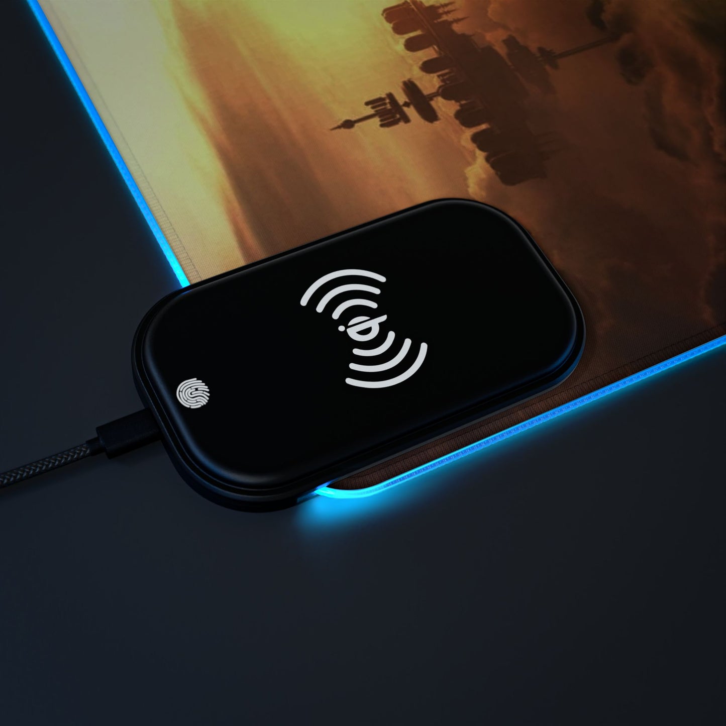 LED Gaming Mouse Pad with Wireless Charger — Sci‑Fi Battlefront Desk Mat