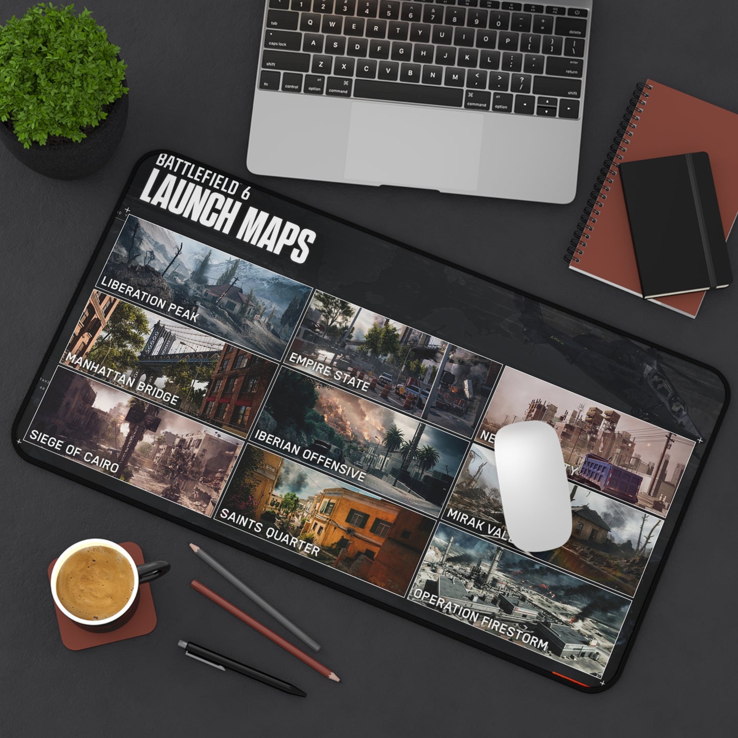 Battlefield 6 Inspired Desk Mat - Gaming Mouse Pad with Launch Maps Design