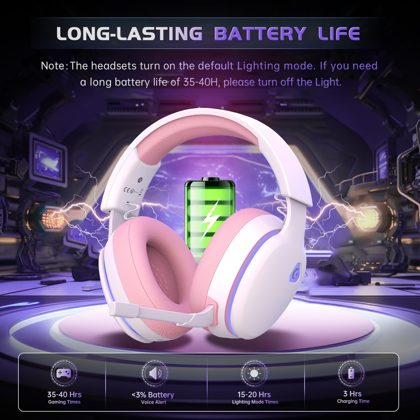 2.4GHz Wireless Gaming Headset for PC, PS4, PS5, Mac, Nintendo Switch, Bluetooth 5.2 Gaming Headphones with Noise Canceling Microphone, Stereo Sound, ONLY 3.5mm Wired Mode for Xbox Series - White - Gapo Goods - Computer PC Gaming Accessories