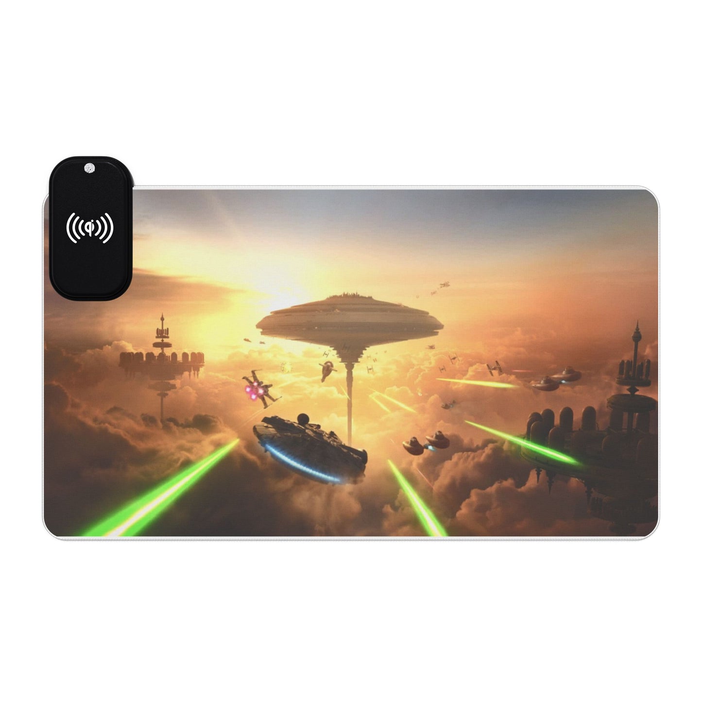 LED Gaming Mouse Pad with Wireless Charger — Sci‑Fi Battlefront Desk Mat