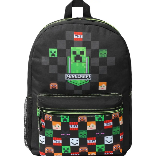 Minecraft Backpack for Boys Kids Teens Adjustable Straps Front Pocket Daypack Backpacks for Sports Gym School Gamer Gifts (Black)