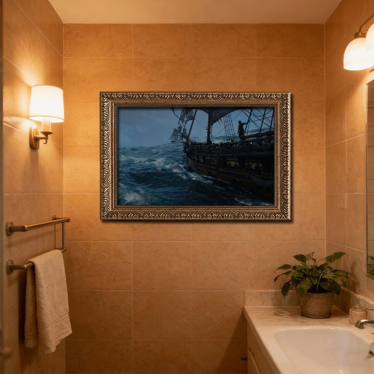 Black Flag Vintage Gold Framed Canvas Wall Art - Made in USA