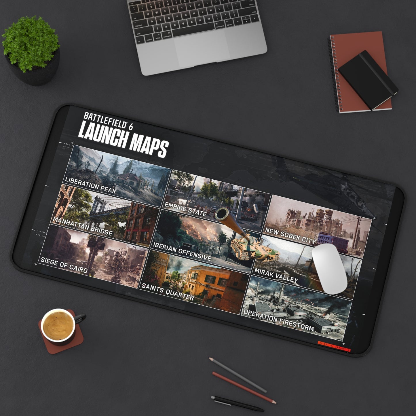 Battlefield 6 Inspired Desk Mat - Gaming Mouse Pad with Launch Maps Design