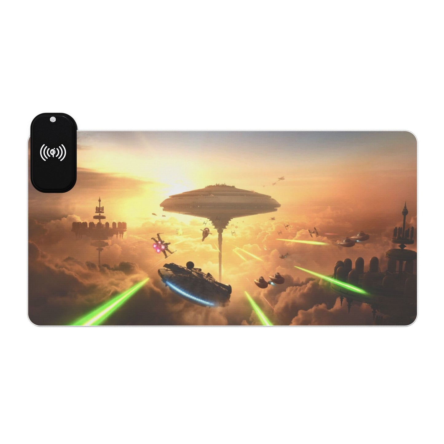 LED Gaming Mouse Pad with Wireless Charger — Sci‑Fi Battlefront Desk Mat