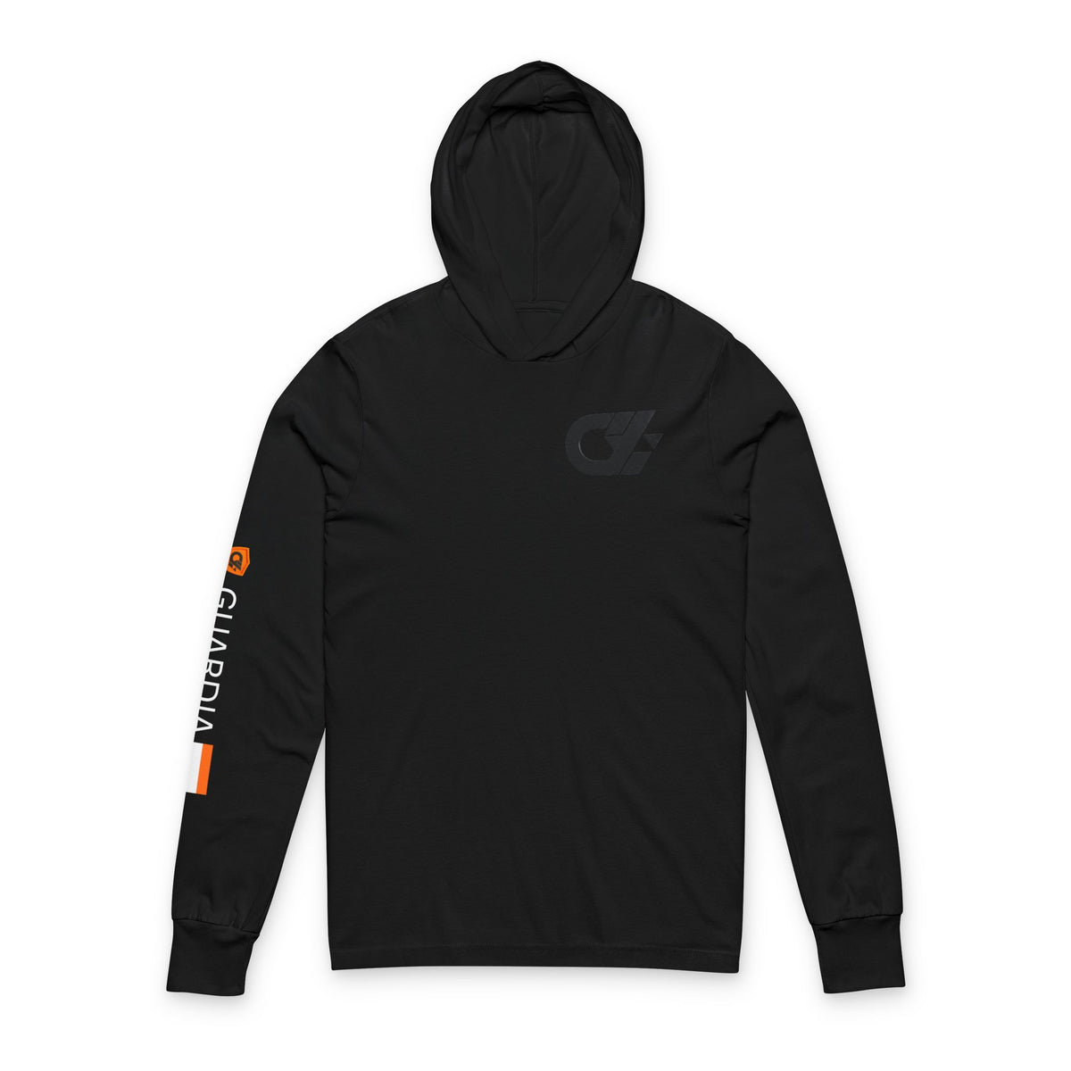 Racer Tech Hooded Long Sleeve Tee — Subtle Logo & Sleeve Stripe